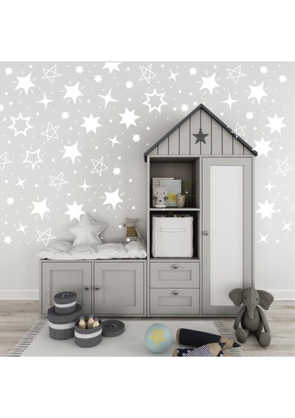 Yıldız Yağmuru Karışık Konsept Duvar Dekorasyon Sticker 200 Adet Beyaz modelleri