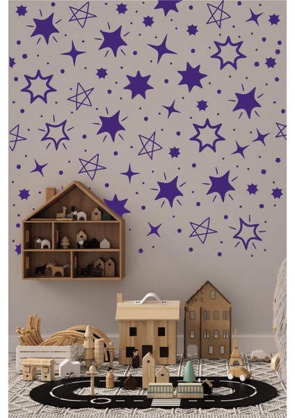 Yıldız Yağmuru Karışık Konsept Duvar Dekorasyon Sticker 200 Adet Lacivert