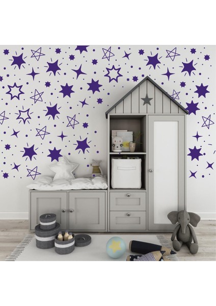 Yıldız Yağmuru Karışık Konsept Duvar Dekorasyon Sticker 200 Adet Lacivert modelleri