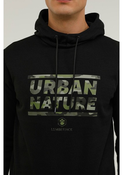 Kapüşonlu Slim Fit Siyah Erkek Sweatshirt 2WSD40052PR fırsatları