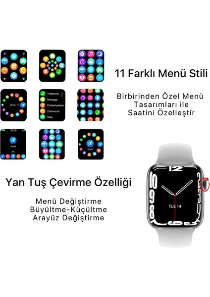 Watch 7 Dt  Max Gümüş Akıllı Saat Apple iPhone ve Android Tüm Telefonlara Uyumlu Geniş Ekran 1,95''