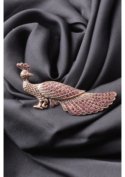 Broş Fıgurlu Otantık Desenli Bronz Kristal Taşli