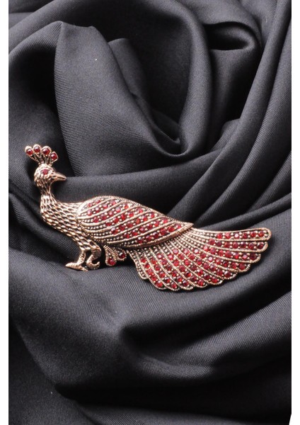 Broş Fıgurlu Otantık Desenli Bronz Kristal Taşli