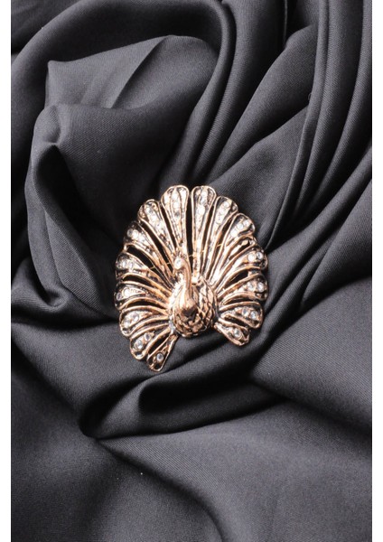Broş Fıgurlu Otantık Desenli Bronz Kristal Taşli
