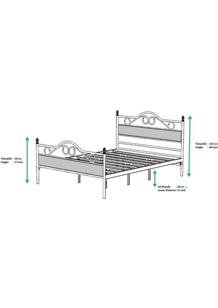 Mobilya Dükkanım Bitez Metal Karyola 140X190 ARM080 Beyaz + Ceviz