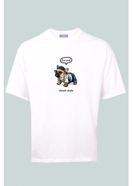 Oversize T-Shirt I'm Cool Dog Ekru
