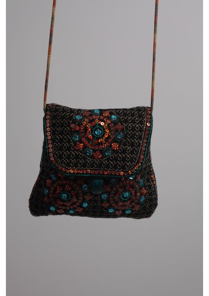 Turuncu,mavi Pul Işlemeli Özel Tasarım %100 Pamuklu Minik Omuz Çantası modelleri