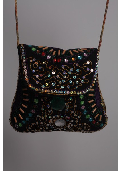 Beyaz,yeşil Taşlı El Işlemeli Özel Tasarım Pullu %100 Pamuklu Minik Omuz Çantası modelleri