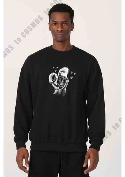 Love Baskılı Siyah Erkek Sweatshirt