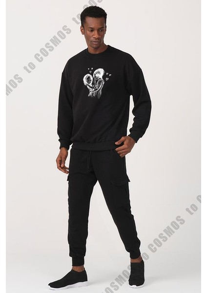 Love Baskılı Siyah Erkek Sweatshirt modelleri