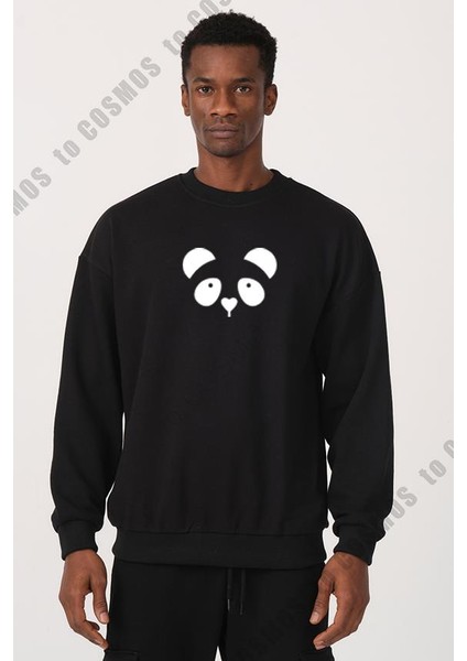 Panda Baskılı Siyah Erkek Sweatshirt