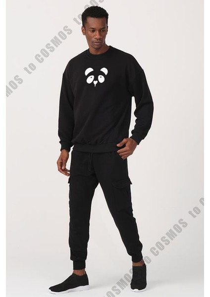 Panda Baskılı Siyah Erkek Sweatshirt modelleri