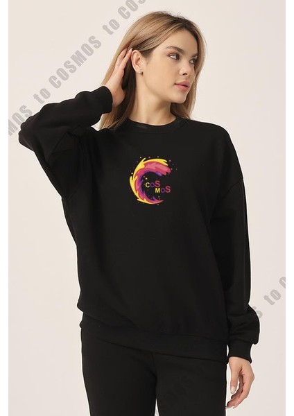 Yazı Baskılı Siyah Kadın Sweatshirt