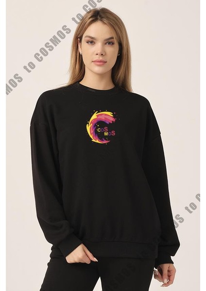 Yazı Baskılı Siyah Kadın Sweatshirt fiyatları