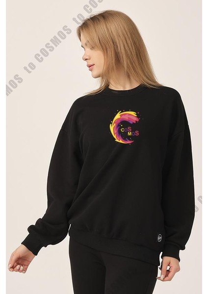 Yazı Baskılı Siyah Kadın Sweatshirt modelleri