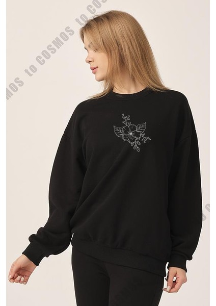 Çiçek Baskılı Siyah Kadın Sweatshirt fiyatları