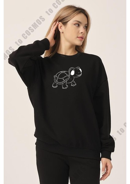 Turtle Silüet Baskılı Siyah Kadın Sweatshirt fiyatları