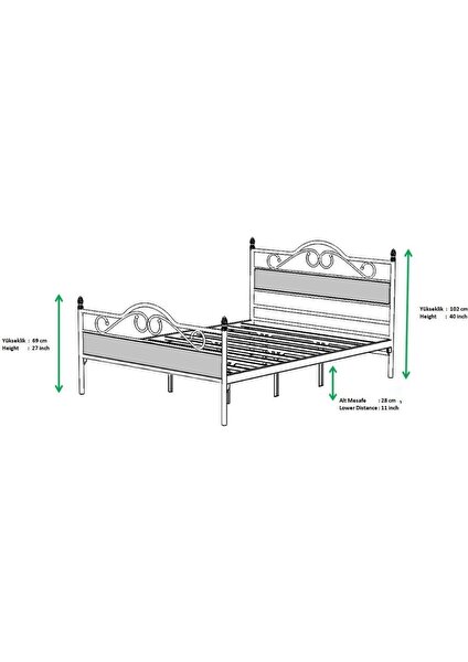 Mobilya Dükkanım Bitez Metal Karyola 160X200 ARM083 Siyah + Ceviz