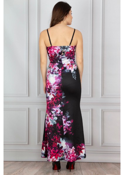 Kadin Siyah Desenli Uzun Elbise 26N14377 modelleri