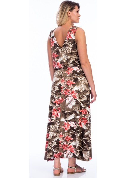 KADIN SÜTLÜKAHVE VİSKON ÇİÇEK DESEN ELBİSE fiyatları