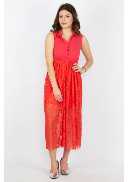 Kadın Nar Dantel Detayli Elbise 85N5177 indirimleri