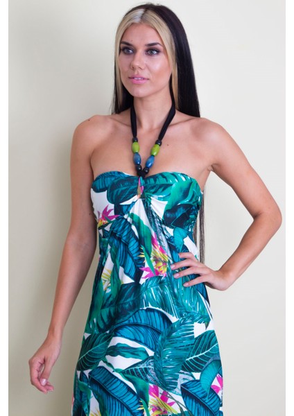 Boyundan Bağlamalı Tahta Boncuk Detaylı Elbise fırsatları