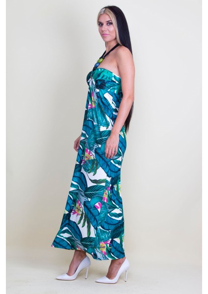 Boyundan Bağlamalı Tahta Boncuk Detaylı Elbise indirimleri