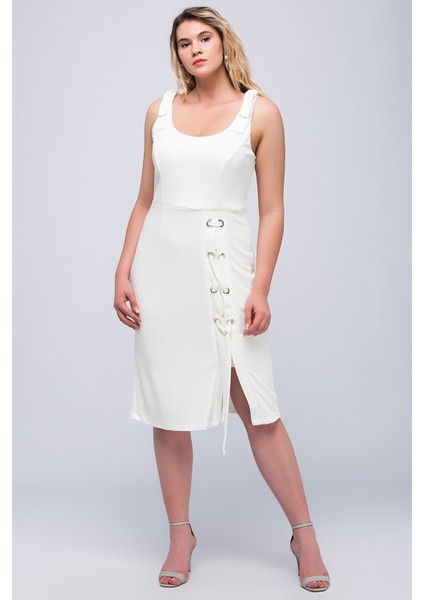 Kadın Beyaz Kuş Gözü Detaylı Elbise 26A14418