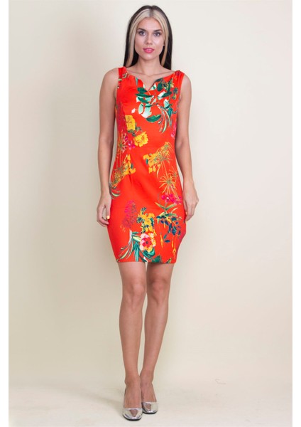 Yaka Detaylı Çiçekli Elbise