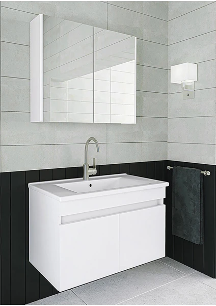 Alfa Banyo Viola Beyaz 65 cm Mdf Hazır Kurulu Aynalı Banyo Dolabı (Lavabolu)