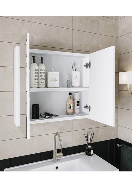 Alfa Banyo Viola Beyaz 65 cm Mdf Hazır Kurulu Aynalı Banyo Dolabı (Lavabolu)