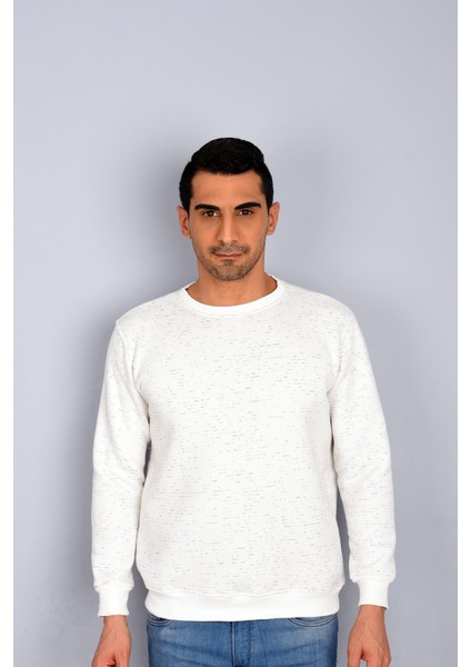 Erkek Beyaz 3 Iplik Kalın Düz Rahat Sweatshirt