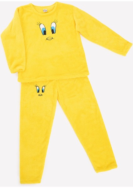 Kız Çocuk Peluş Baskılı Polar Pijama Takımı