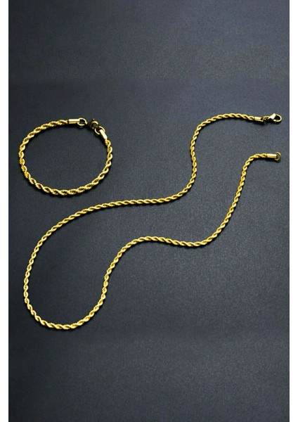 Unisex Altın Kaplama Kalın Burgu Kolye Bileklik Set