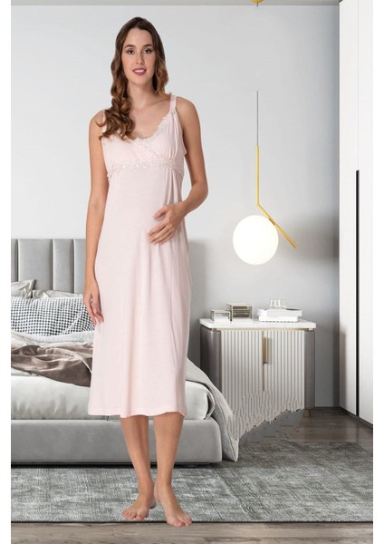 Pudra Ip Askılı Hamile Lohusa Gecelik