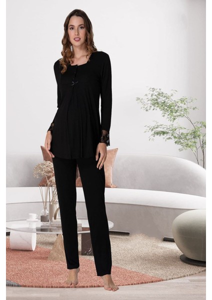 Siyah Hamile Lohusa Pijama Takımı