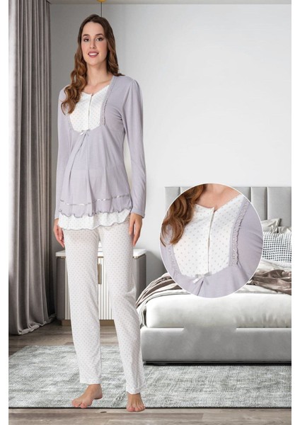 Gri Hamile Lohusa Pijama Takımı