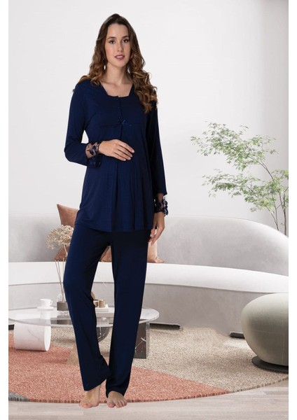 Lacivert Hamile Lohusa Pijama Takımı