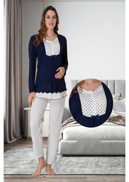 Lacivert Hamile Lohusa Pijama Takımı