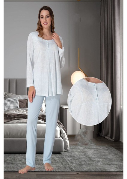 Mavi Hamile Lohusa Pijama Takımı