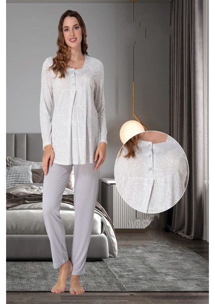 Gri Hamile Lohusa Pijama Takımı