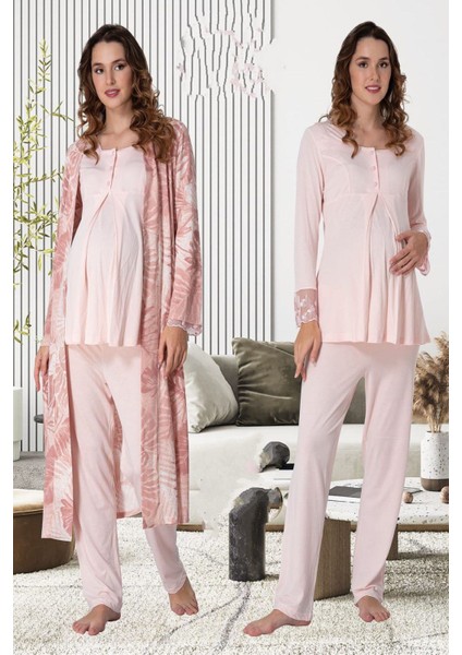 Pembe Sabahlıklı Hamile Lohusa Pijama Takımı
