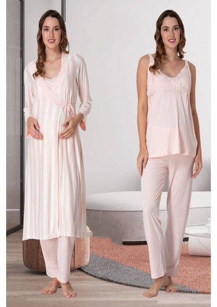 Pudra Sabahlıklı Hamile Lohusa Pijama Takımı
