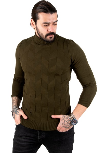 Desenli Tam Balıkçı Yaka Slimfit Erkek Kazak 2301462