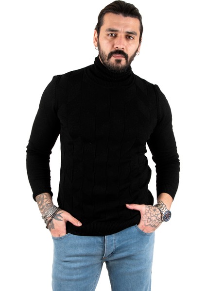 Desenli Tam Balıkçı Yaka Slimfit Erkek Kazak 2301462