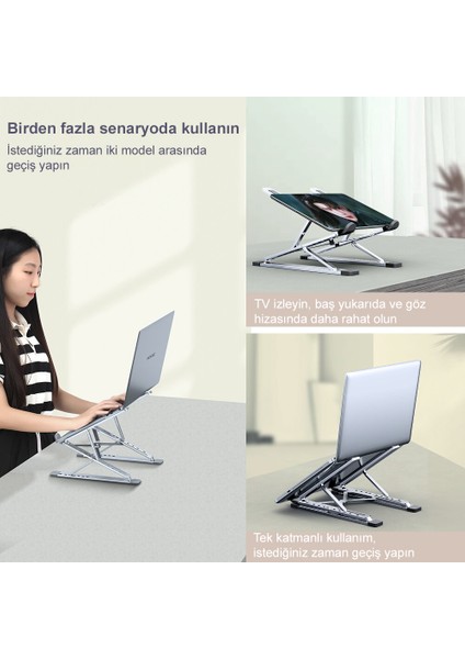 I-Stand N8 Aluminyum Çift Katlı-Katlanır Laptop Standı (Uzay Grisi)