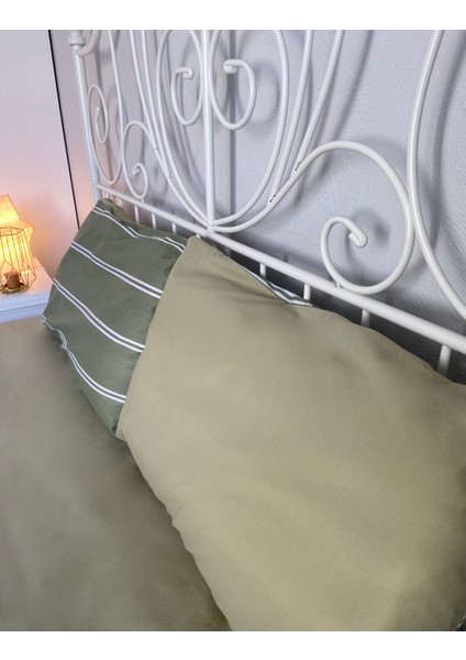 Çift Taraflı Çizgili Su Yeşili Çift Kişilik Nevresim Takımı modelleri