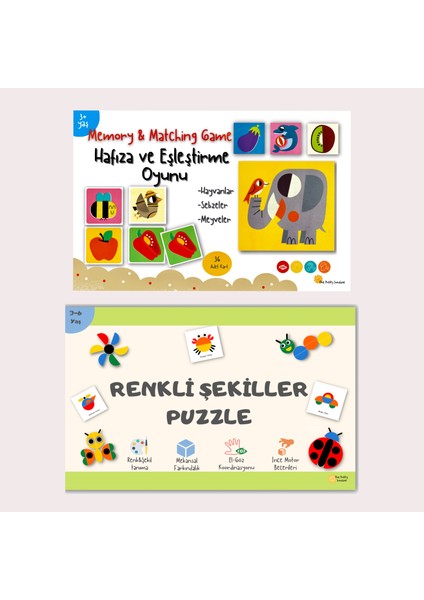 2 Li Eğitici Oyun Seti Renkli Şekiller Puzzle ve Hafıza&eşleştirme Oyunu Bebek Zeka Kartları