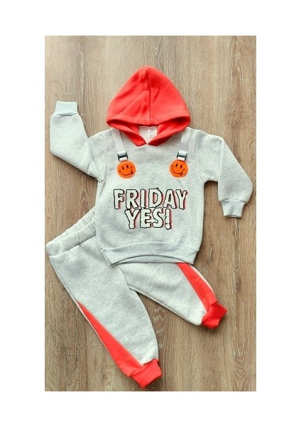 Bebek Kışlık 3 Ip Şardonlu Alt Üst Eşofman Takımı Kapşonlu Gülen Yüz Model