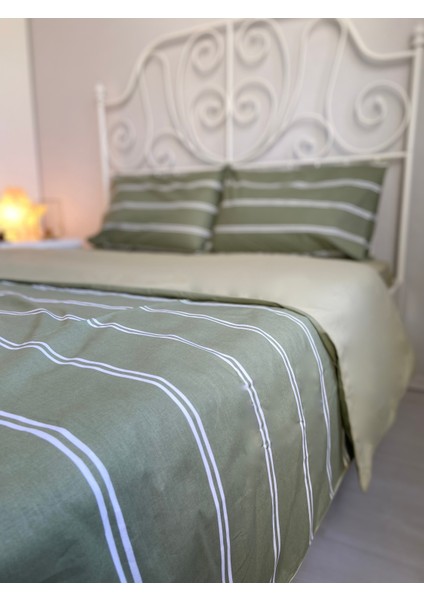 Çift Taraflı Çizgili Su Yeşili Renkli Çift Kişilik Yorgan Kılıfı modelleri